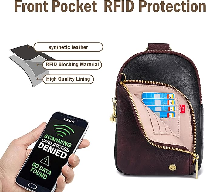 INICAT RFID Blocking Sling Bag Leather Crossbody Bags for Women Fanny Pack Cross Body for Woman Chest Bag for Travel 1.9L