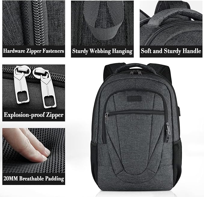 Travel Laptop Backpack, 17 Inch Extra Large School Backpacks for Teen Boys and Girls, Black Water Resistant Women Back Pack, Business Men Sturdy Computer Bag with USB Charging Port, Gifts