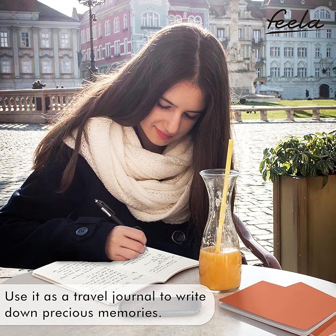 feela 8 Pack Soft Cover Journal Bulk, Notebooks College Ruled for Work, Lined Travel Journal for Women Men, Note Taking Notebook School Supplies Business Writing, 8.2” x 5.5”, A5, Dark Orange