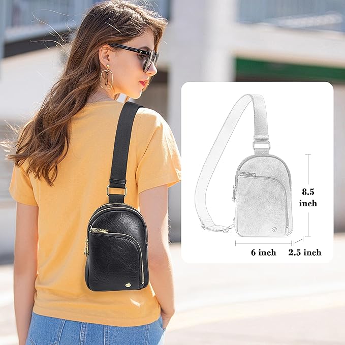 INICAT RFID Blocking Sling Bag Leather Crossbody Bags for Women Fanny Pack Cross Body for Woman Chest Bag for Travel 1.9L