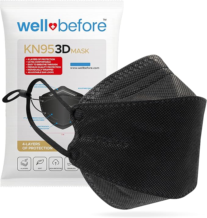 KN95 Face Masks 10 Pack, Comfortable, Disposable with Adjustable Ear Loops KN95 Mask, 3D KN95 Mask