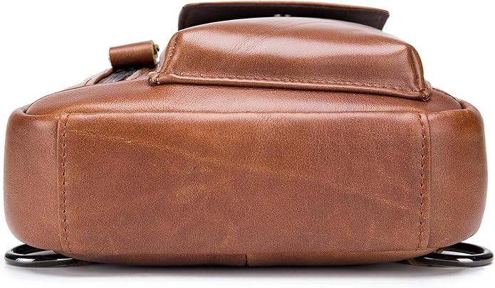 BULLCAPTAIN Mens Leather Crossbody Bag Shoulder Sling Bag Casual Daypacks Chest Bags for Travel Hiking Backpacks