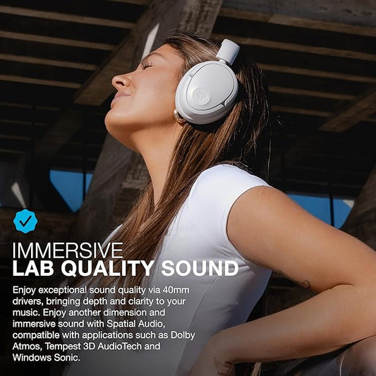 JLab JBuds Lux ANC Wireless Headphones, Cloud White, Hybrid Active Noise Cancelling, Customizable Sound, Spatial Audio Compatible, Premium Over-Ear Bluetooth Headset