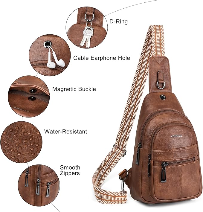 Sling Bag for Women Crossbody Purse Leather Crossbody Bag Fanny Pack Chest Pack for Travel Everyday Vacation