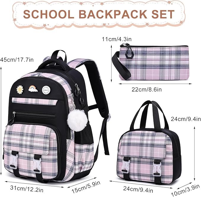 MOMUVO Backpack for Girls with Lunchbox, Kids Backpack with Lunch Box, Bookbag for Girls Kindergarten Elementary Preschool Middle School