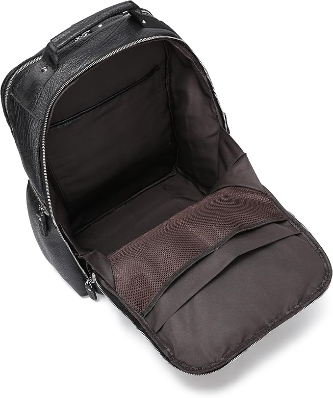 LANNSYNE Men Vinatge Full Grain Leather Backpack Fits 17.3" Laptop, Travel Overnight Daypacks - Black