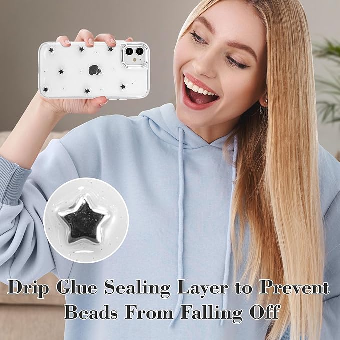 EYZUTAK Case for iPhone 11, Bling Glitter 3D Stars Phone Case Cute Sparkly Crystal Clear Star Aesthetic Design Case Slim Soft Durable TPU Transparent Protective Cover for Women Girls - Star