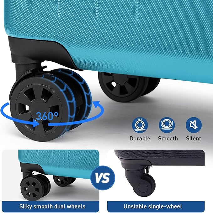 KYME Suitcase Hardshell With Double Spinner Wheels, PC+ABS TSA Lock Travel Luggage (Ocean Blue, 20" Carry On)