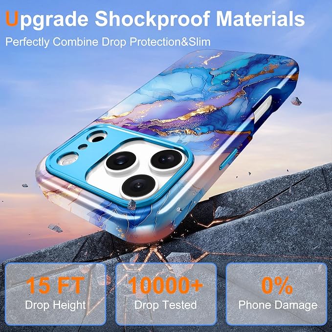 Btscase for iPhone 17 Pro Case [Compatible with Magsafe] [Military-Grade Drop Protection] Slim Anti-Scratch Smooth Touch TPU Bumper Shockproof Magnetic Phone Case for Women Girls Men, Blue Gold