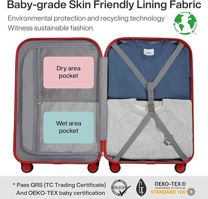 mixi Luggage Suitcase with Spinner Wheels, Hardside Rolling Suitcase PC with Cover & TSA Lock Lightweight Travel Case 24in Checked in, Red