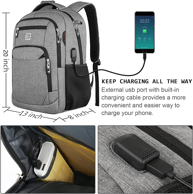 17 Inch Laptop Backpack, Business Anti Theft Slim Durable Laptops Backpack with USB Charging Port, Water Resistant College Computer Bag Gifts for Men & Women Fits 15.6 Inch Notebook-Grey