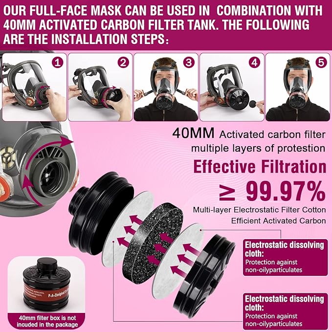 Respirator Mask, Reusable Face Respirators with Filters, Gas Masks Against Chemicals/Organic Vapor/Formaldehyde