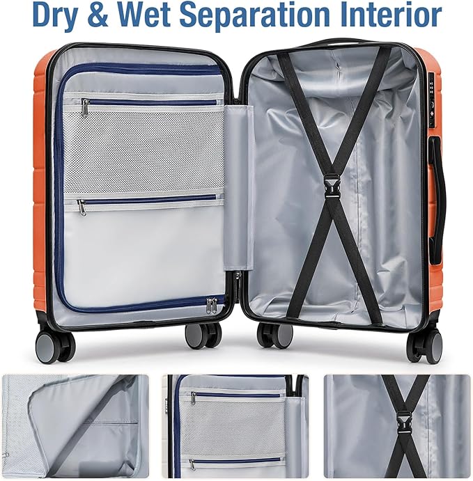 KYME Carry On Luggage 22x14x9 Airline Approved with TSA Lock Hard Shell Carry On Suitcase Lightweight Suitcases with Wheels Small Luggage for Men Women,Carry-On 20 Inch,Orange