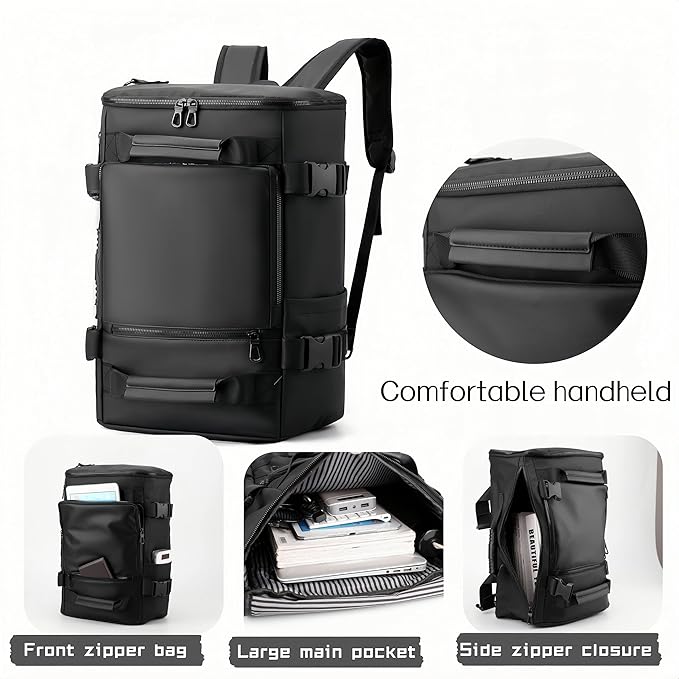 Carry On Backpack Travel Backpack for Men & Women, Durable Convertible Duffle Bag Fit for 16 Inch Laptop for Fitness, Travel (Black)
