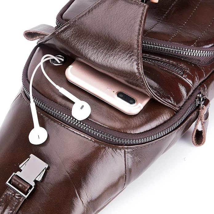 LUKZIJAES Genuine Leather Sling Bag for Men