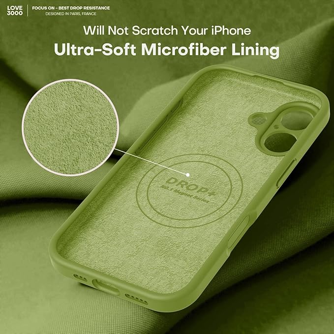 LOVE 3000 Designed for iPhone 17 Case, Premium Silicone [Compatible with Magsafe][Soft Anti-Scratch Microfiber Lining] Shockproof Protective Phone Case for Men Women 6.3", Cedar Green