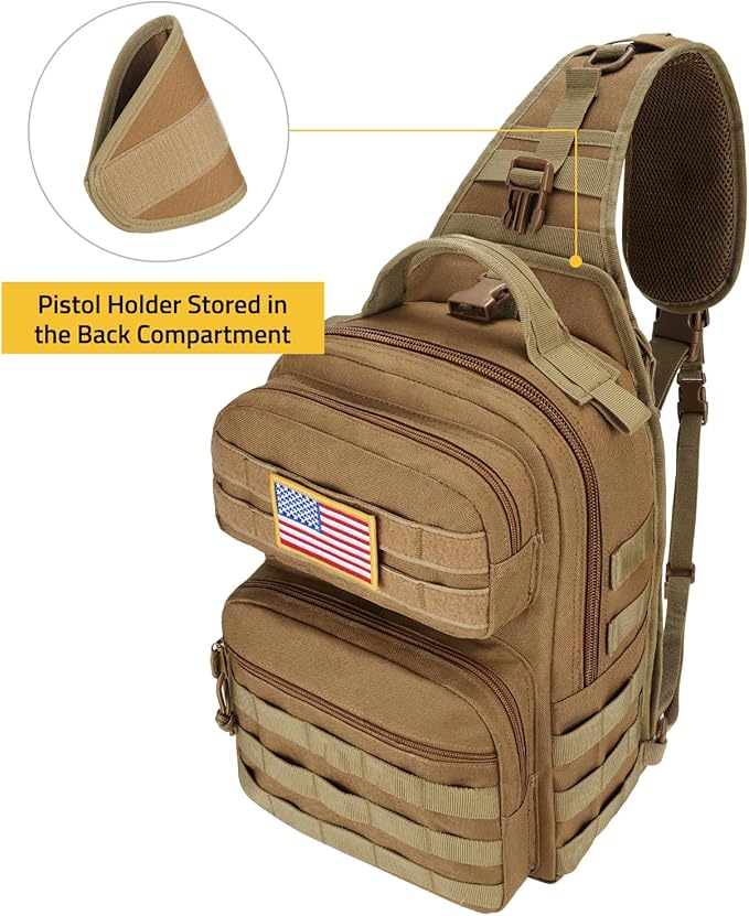 CVLIFE Tactical Sling Bag Backpack for Men Military Shoulder Sling Bag Molle Army Assault Detachable Tactical Bag with Bottle Holder Concealed Carry Daily Day Pack Work Bag for EDC Hiking, Khaki