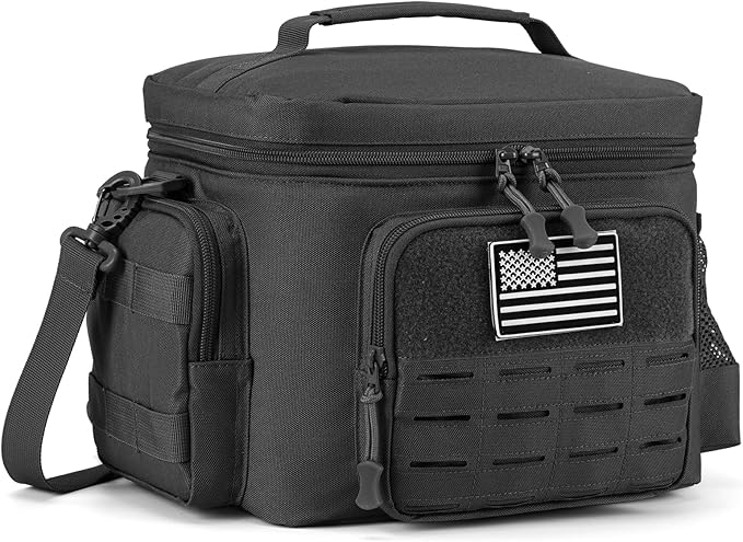 QT&QY Tactical Lunch Bag for mens Military heavy duty lunch box work Leakproof insulated Durable Thermal Cooler Bag for Adult Meal for Office Camping Picnic Pail MOLLE Webbing Black