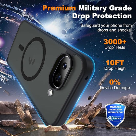 Compatible with Google Pixel 9A Case with Magnetic [Compatible with Mag-Safe][Military Grade Drop Protection] Slim Translucent Matte Phone Case with Anti-Fingerprint Tech, Black