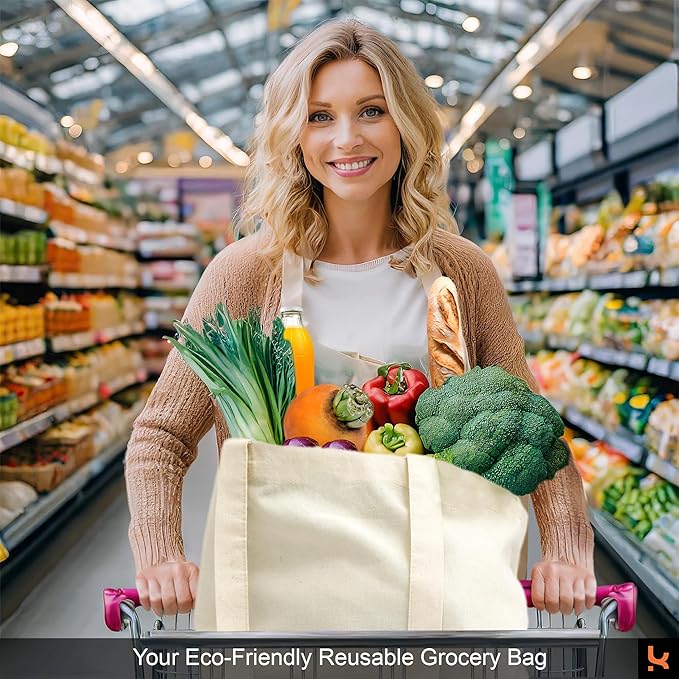 5|6|12|24 Pack Cotton Canvas Tote Bags, Reusable Shopping Grocery Bag, 16”x15” Blank Bulk Cloth Bags for DIY & Promo