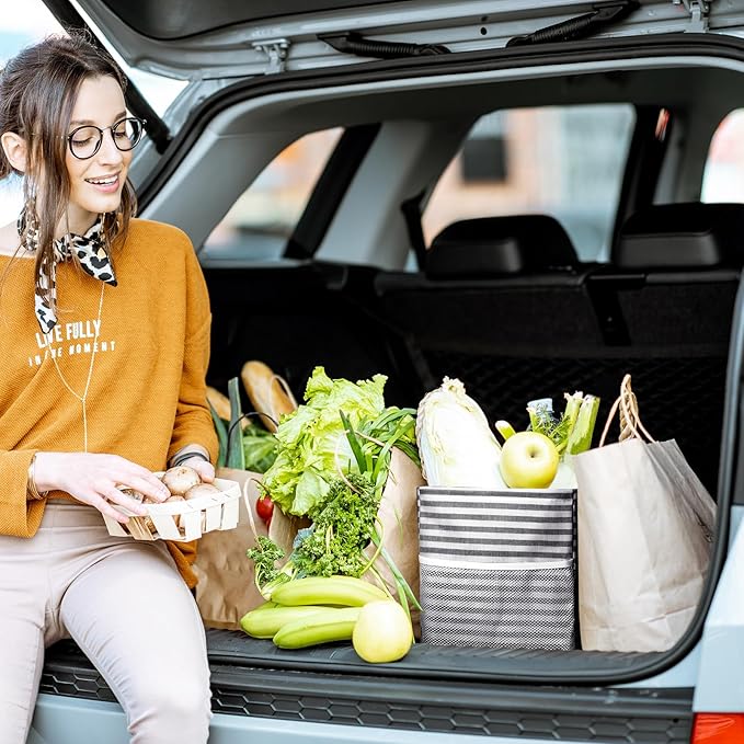 Lifewit Extra Large Tote Bag, Reusable Grocery Bags with Metal Wire Frame and Handles, Standing Utility Foldable Shopping Bags for Storage, Picnics, Beach, Pool, Laundry, Car, Camping, 1 Pack, Black