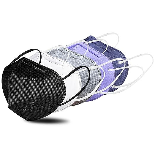 akgk KN95 Face Mask, Breathable Protection Masks, 5-Ply KN95 Multicolor Masks, Cup Dust Safety Masks 50 PCS(Black, White, Grey, Purple, Navy Blue)