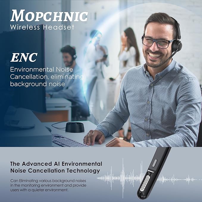 Bluetooth Headset, Wireless Headphone with AI Noise-Canceling Microphone for Computer, On Ear Bluetooth Headset with USB Dongle for Office Call Center Skype Zoom Meeting Online Class (Black)