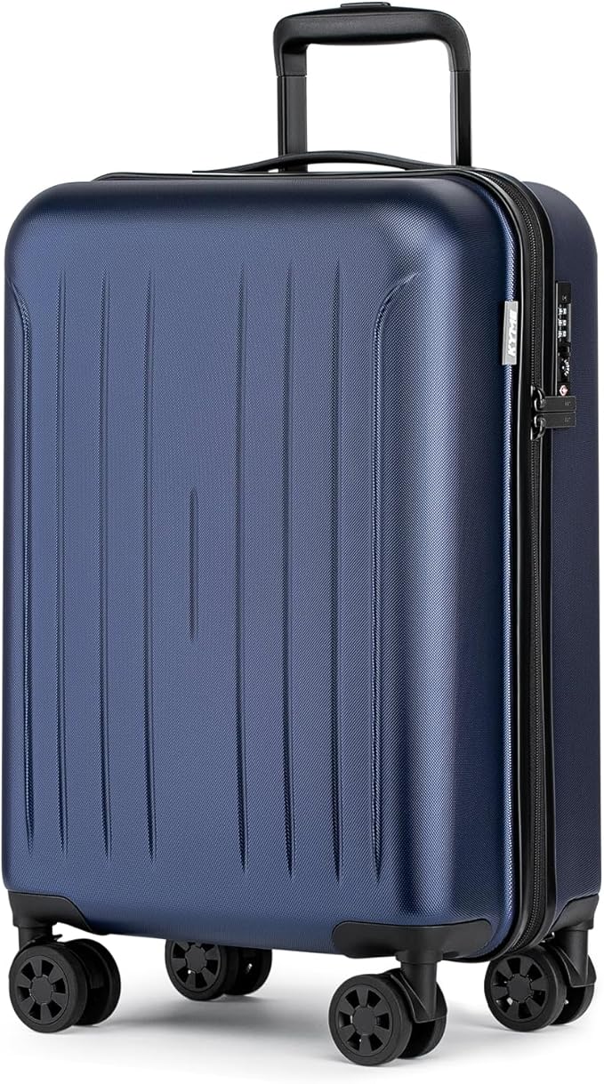KYME Suitcase Hardshell With Double Spinner Wheels, PC+ABS TSA Lock Travel Luggage (Navy Blue, 20" Carry On)