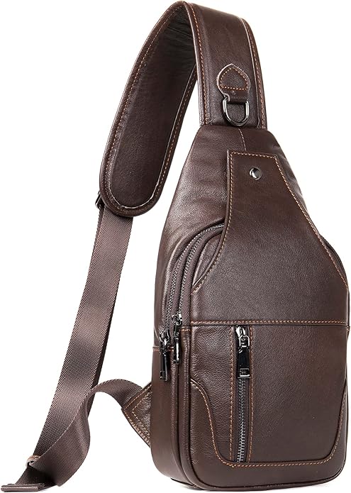 LUKZIJAES Genuine Leather Sling Bag for Men