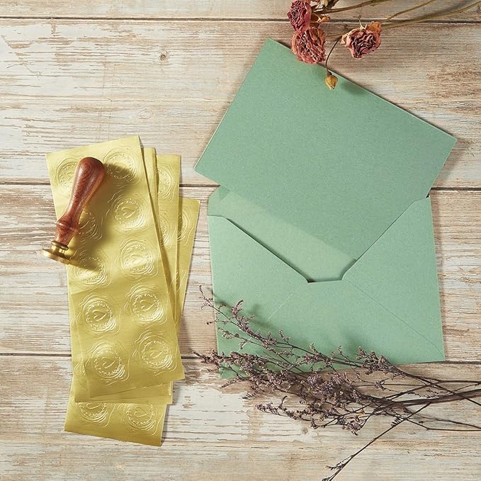 50 Pack Sage-Green A7 Envelopes with Cards 5x7 Thick Folded Cardstock and Gold Stickers for Greeting Cards, Wedding, Birthday, Invitations, Baby Showers (Sage-Green, 5x7)