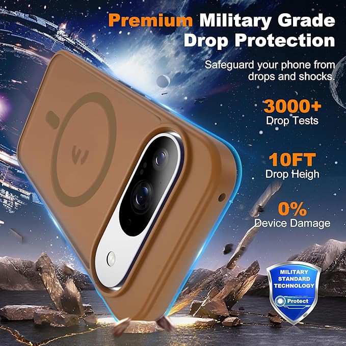 Compatible with Google Pixel 9 Case & Google Pixel 9 Pro Case with Magnetic [Compatible with Mag-Safe] Slim Translucent Matte Phone Cases with Anti-Fingerprint Tech, Brown