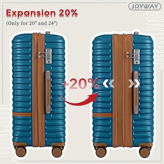Joyway Expandable Luggage Sets 2 Piece Carry on and Check,Hardside Suitcase with Spinner Wheels and TSA Lock (Blue,13/20/24)