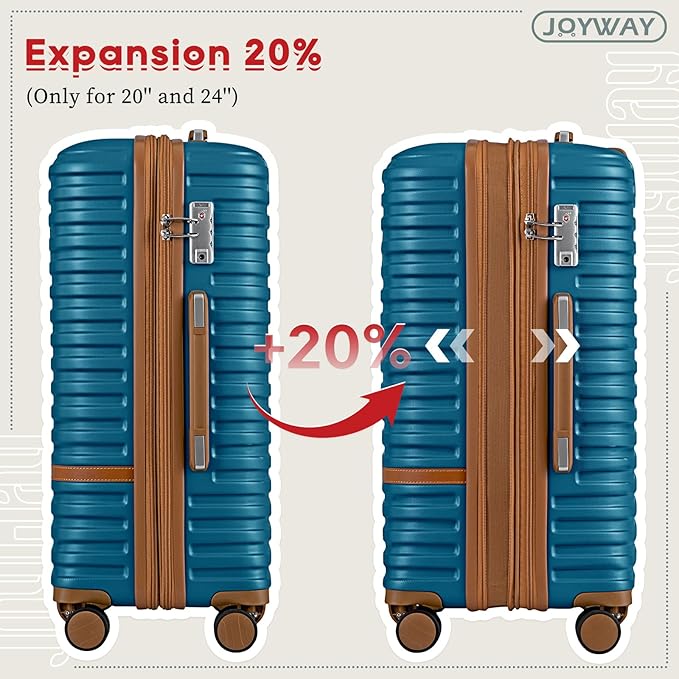 Joyway Expandable 24 Inch Luggage with Spinner Wheels, Lightweight Hard Shell Medium Checked Suitcase, 3 Piece Luggage Sets with TSA Lock, Blue
