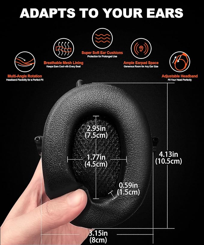 PROHEAR 033 2.0 Upgraded Bluetooth Hearing Protection AM FM Radio Headphones - 31SNR Noise Reduction Ear Muffs with Long-Lasting Stable Rechargeable Battery - 50 Hrs for Mowing Snowblowing - Orange