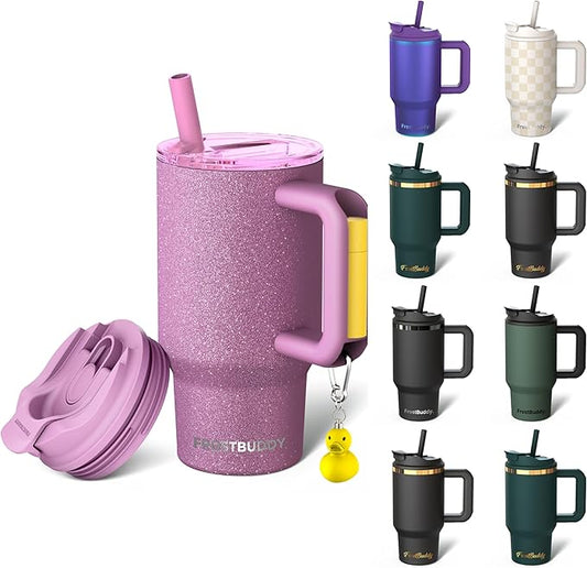 Frost Buddy Thicc Buddy - 16 oz Stainless Steel Vacuum Insulated Tumbler with Lid and Straw for Water - Travel Mug Cupholder Friendly - Gifts for Women Men Him Her (Aurora)