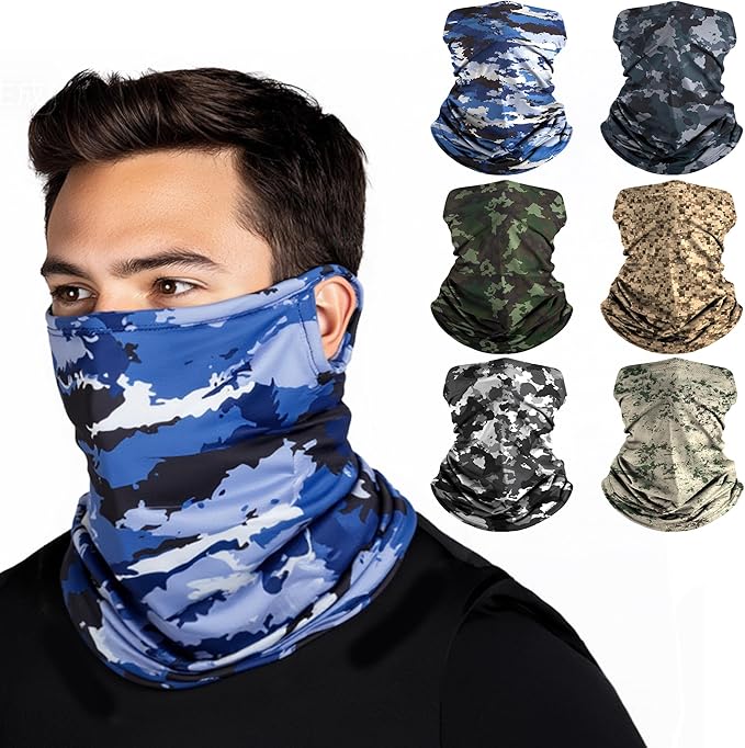 HONGTEYA 6 Pack Neck Gaiter Face Mask: Breathable Windproof Face Cover Balaclava High Elastic Earloop Bandana for Men Women