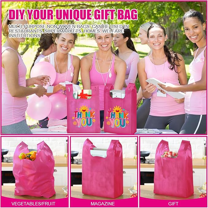 Windyun Large Grocery T-shirt Bags Bulk Reusable Non Woven Shopping Bag Foldable Gift Tote with Handle, 21x11x6 Inch