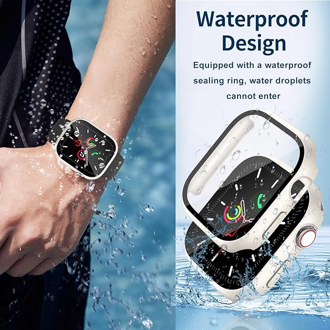 Waterproof Case for Apple Watch Series 10 42mm, Built-in Screen Protector with Tempered Glass [Touch Sensitive] Cover for iWatch S10 Accessories 42mm, Starlight