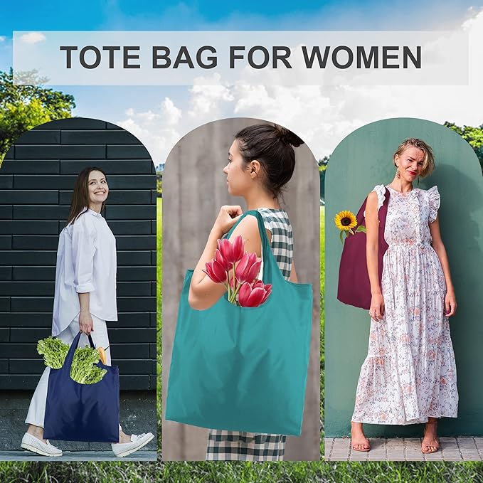 BeeGreen Foldable Travel Bag Reusable Gifts Bags - Reusable Grocery Bags Large Holiday Gifts Cloth Tote With Handles - Bulk Reusable Shopping Bags for Women (Beach Storage Washable Collapsible)