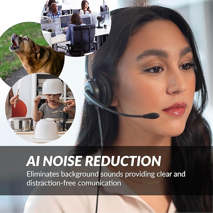 Cyber Acoustics USB-C Headset With AI Noise Cancelation (AC-304C) - Microphone Eliminates Background Noise in Offices, Homes or Any Environment, Black