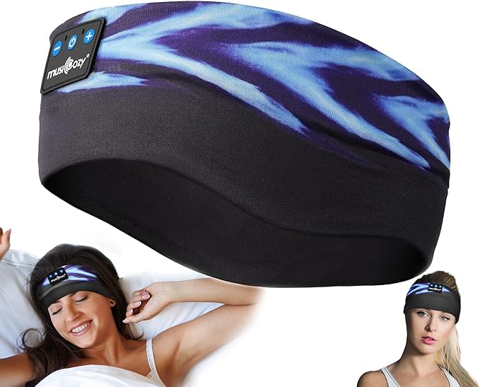 MUSICOZY Sleep Headphones Bluetooth Headband 5.4 Wireless Headband Headphones for Sleeping for Side Sleeper with Ultra-Thin HD Stero Speaker for Workout (Blue Arrow)