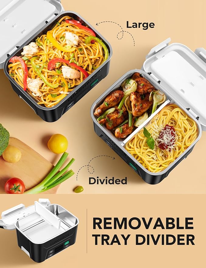 EAST OAK Heated Lunch Box Battery Powered with Automatic Heating, Cordless Heatable Lunchbox for Adults, 1.3L Portable Food Warmer with Insulated Carry Bag