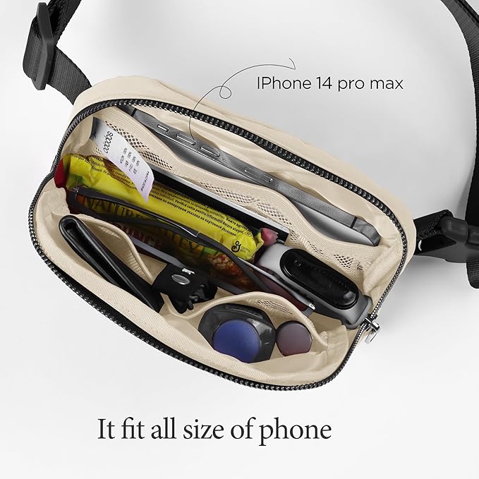 ODODOS Unisex Mini Belt Bag with Adjustable Strap Small Fanny Pack for Workout Running Traveling Hiking, Ivory Black