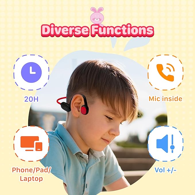 Kids Headphones, Air Conduction Wireless Open Ear Headphones for Kids, Bluetooth 5.4, 85dB Hearing Protection, Memory Titanium Neckband,MEMS Mic Built in1