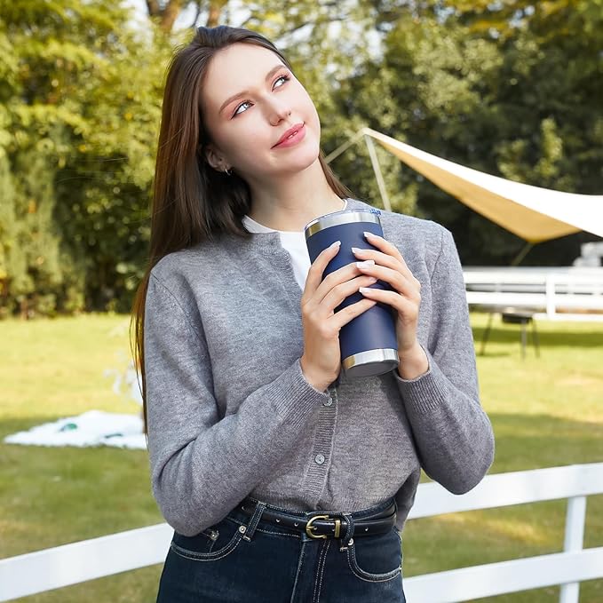 MEWAY 30oz Insulated Tumbler With Lids and Straws,Stainless Steel Double Vacuum Coffee Tumbler Cup, Brush, Durable Powder Coated Coffee Cup for Cold & Hot Drinks(Navy,8 PACK)