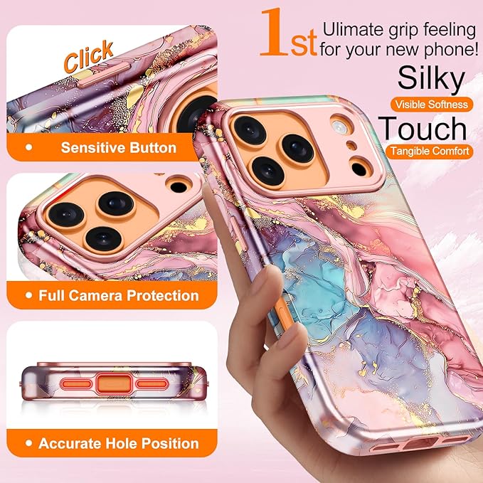 Btscase for iPhone 17 Pro Case [Compatible with Magsafe] [Military-Grade Drop Protection] Slim Anti-Scratch Smooth Touch TPU Bumper Shockproof Magnetic Phone Case for Women Girls Men, Rose Gold