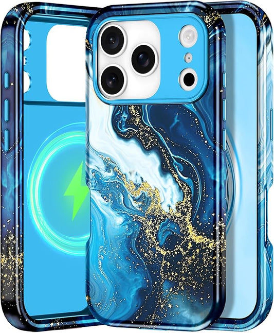 Btscase for iPhone 17 Pro Max Case [Compatible with Magsafe] [Military-Grade Drop Protection] Slim Anti-Scratch Smooth Touch TPU Bumper Shockproof Magnetic Phone Case for Women Girls Men, Deep Blue