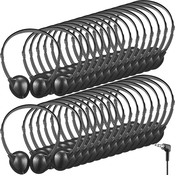 Konohan 30 Pack Kids Headphones Bulk for School Classroom Student Wired Headphones Adjustable with 3.5 mm Jack for Kids Adults(Black)