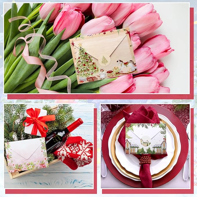 160 Pcs Stationery Paper Set Including 50 Matching Envelopes 50 One Sided Stationery Writing Papers 60 Round Dot Sticker for School Office Supplies,10 Design, 5.5 x 8.25 Inch(Christmas)