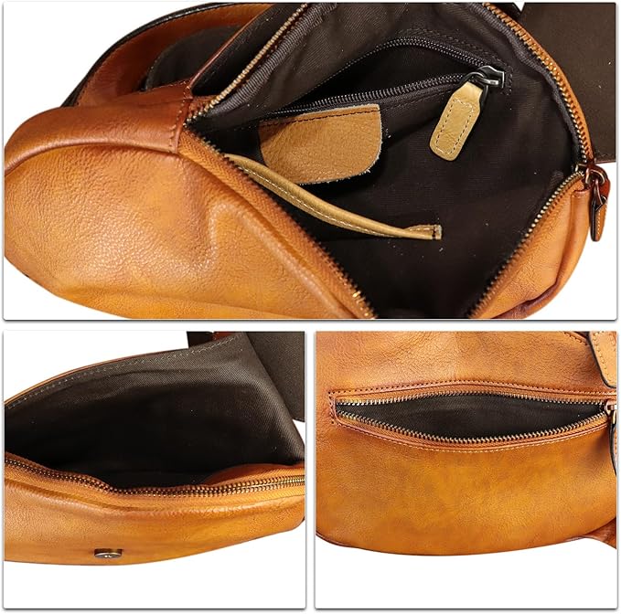 IVTG Genuine Leather Sling Bag for Women Vintage Real Leather Sling Backpack Fashion Shoulder Crossbody Bags Chest Bags